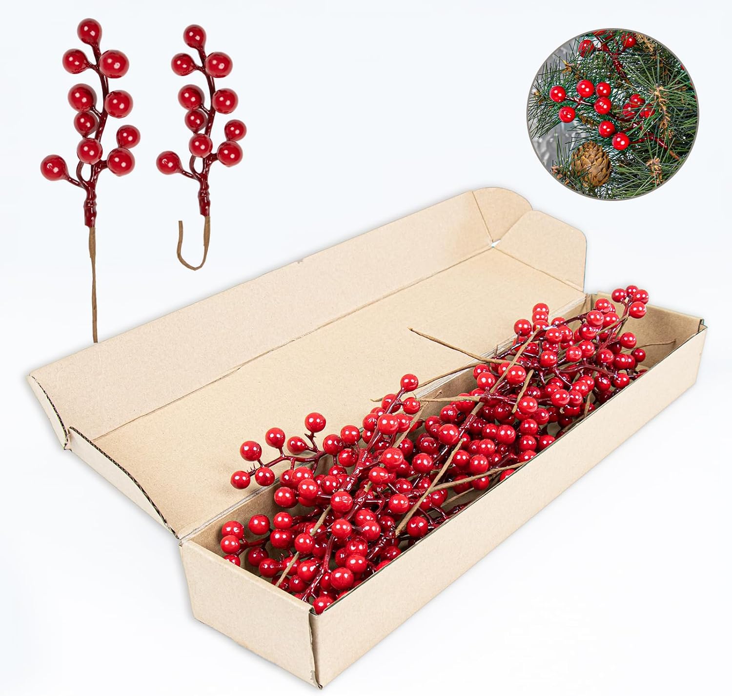 717HLUwqReL._AC_SL1500_.jpg 32 artificial red berry stems (holly berries) for Christmas trees, wreaths, and DIY holiday crafts (6.5" long) - Image 1