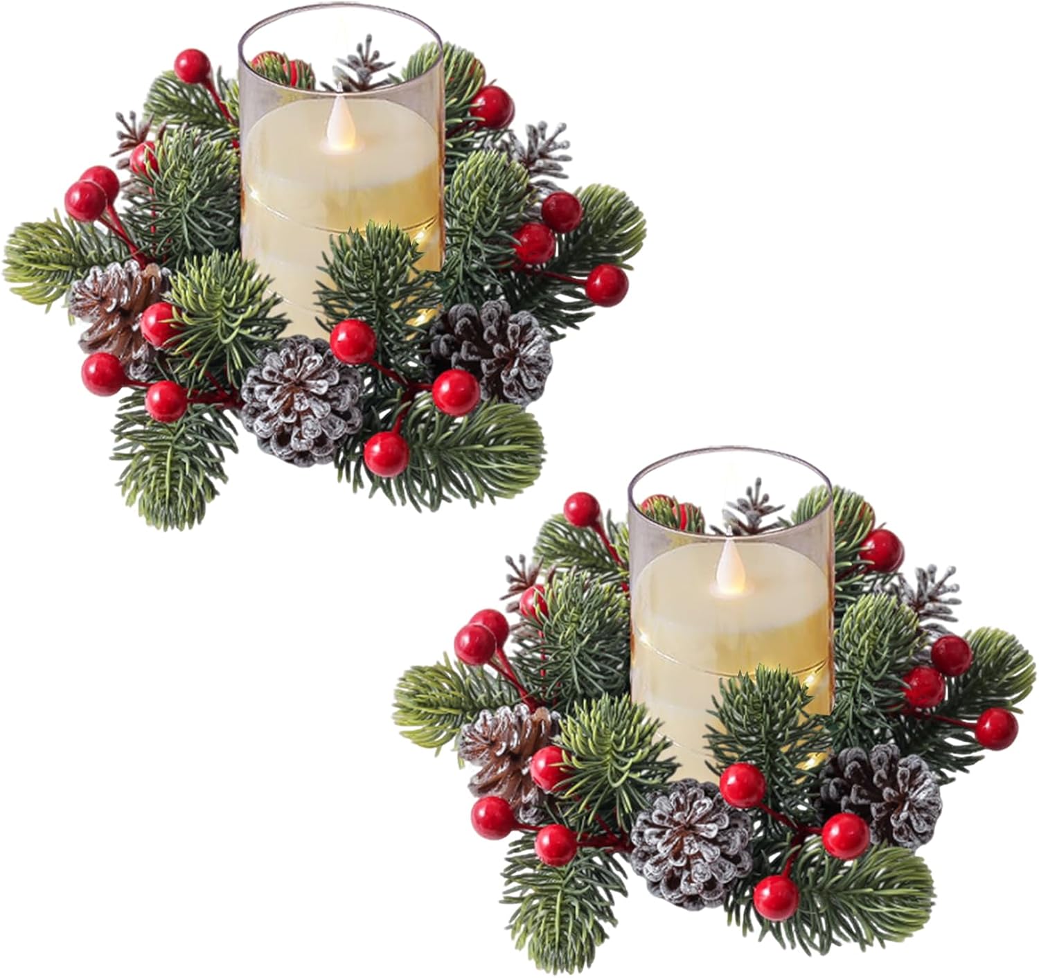 71A3VmwggtL._AC_SL1500_.jpg 22-inch Artificial Pine Christmas Wreath, adorned with red and silver-trimmed bows and bells - Image 1