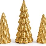 3-piece gold resin Christmas tree tabletop ornament set