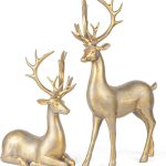 2-piece large gold resin reindeer sculpture set (20cm/30cm)—festive home decor