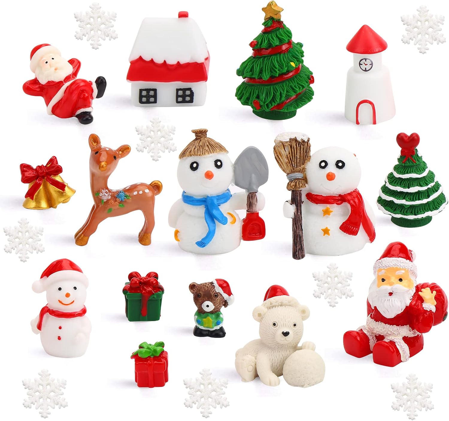 71r9tBYJZ2L._AC_SL1500_.jpg 15-piece miniature resin Christmas ornament set (Santa, snowmen, reindeer)—ideal for DIY snow globes and micro-landscapes - Image 1
