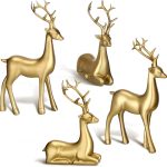 4-piece gold resin reindeer set (includes sitting and standing poses)—vintage-style indoor Christmas decor