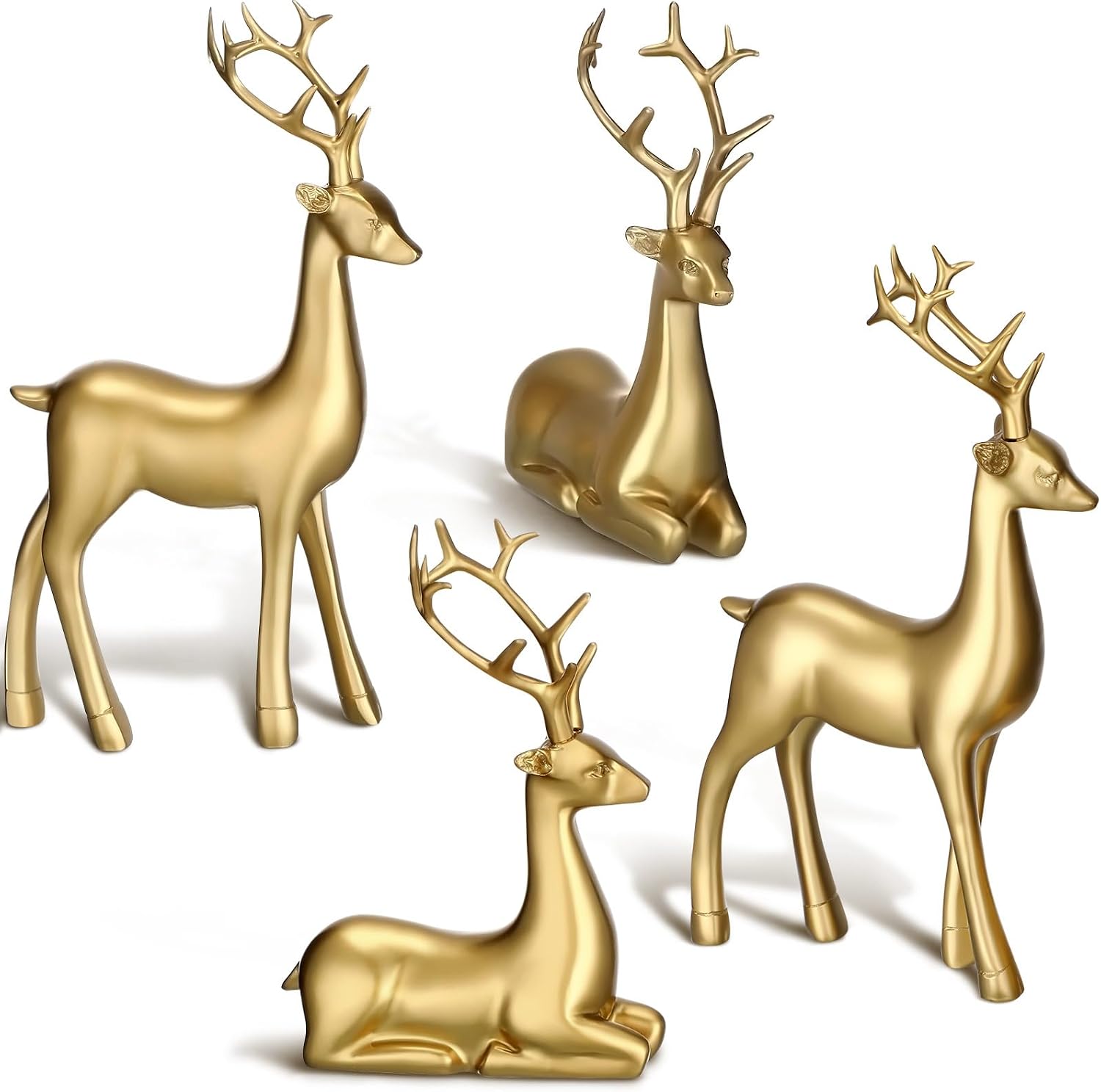 71ugPKmeCfL._AC_SL1500_.jpg 4-piece gold resin reindeer set (includes sitting and standing poses)—vintage-style indoor Christmas decor - Image 1
