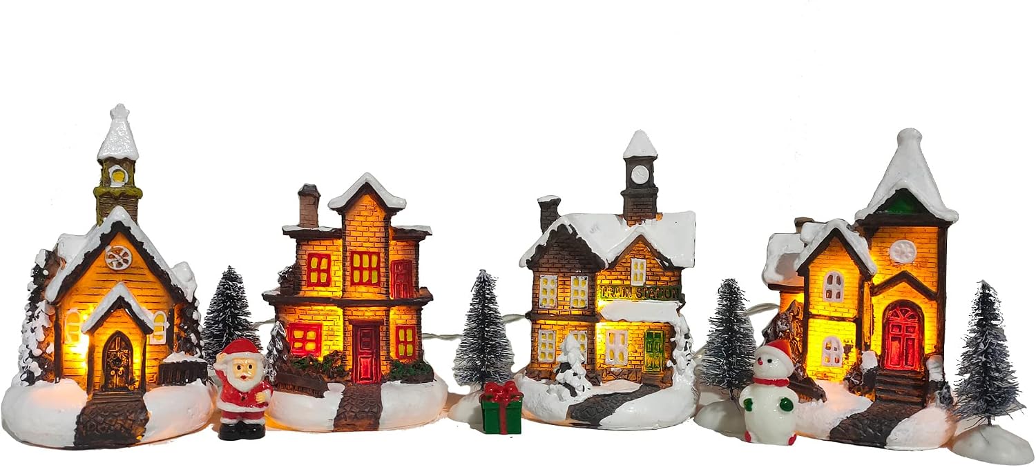 71vJKIC1AlL._AC_SL1500_.jpg 11-piece light-up Christmas village set with houses and figurines—a festive collectible gift - Image 1