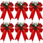 Set of 6 red velvet Christmas bow ornaments