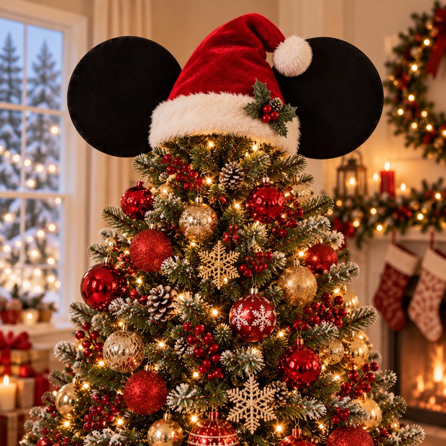 815vCDNUiTL._AC_SL1500_.jpg 2-piece set of cartoon-style Christmas tree toppers with black ears, 5.9 inches - Image 1