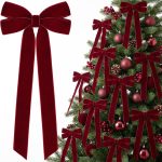 Set of 12 burgundy velvet bows (5" x 10") for Christmas trees, home parties, wreaths, and holiday decor