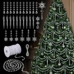 Crystal-style Christmas tree decoration set (includes acrylic snowflake ornaments and beaded garlands)