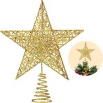 Gold glittery openwork star Christmas tree topper