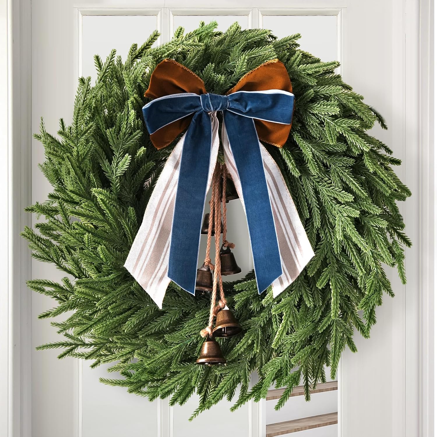 81KcSurdT3L._AC_SL1500_.jpg 24-inch Artificial Norfolk Pine Front Door Wreath, accented with pinecones and berries - Image 1