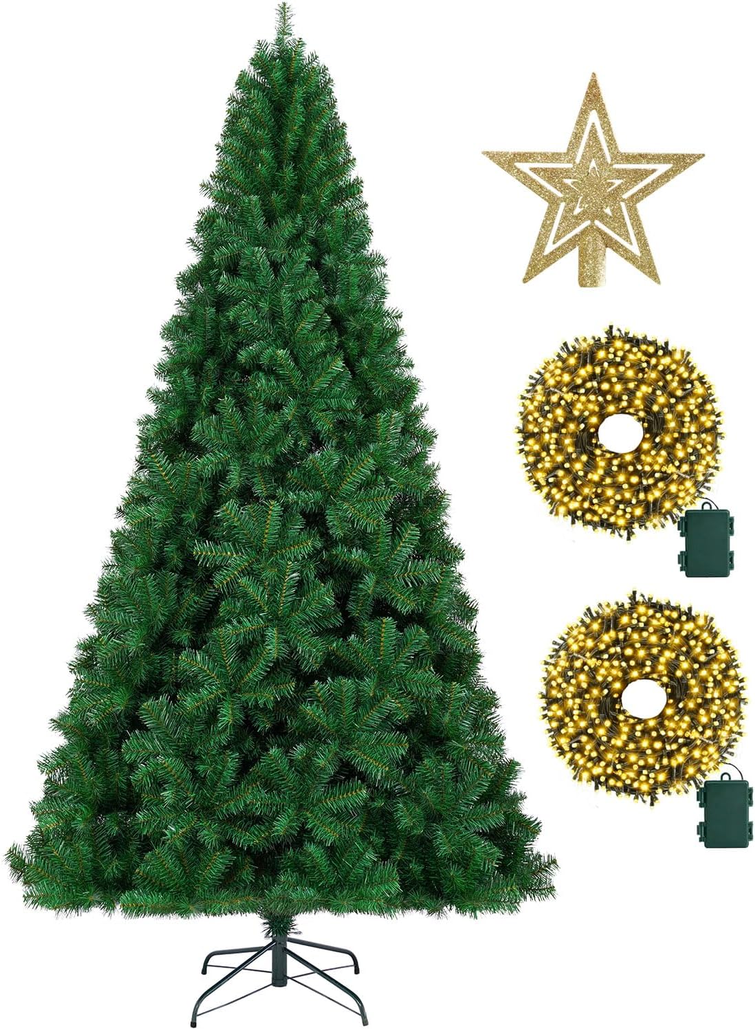 81PI81VgkVL._AC_SL1500_.jpg 6-foot premium artificial Christmas tree with full foliage, includes LED string lights and a tree-topper star - Image 1