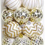 Set of 30 shatterproof Christmas baubles (60mm, gold and white painted designs) for weddings and holiday decor