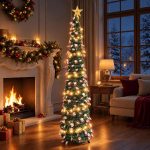 5-foot pre-lit slim pencil Christmas tree, includes a tree-topper star and string lights