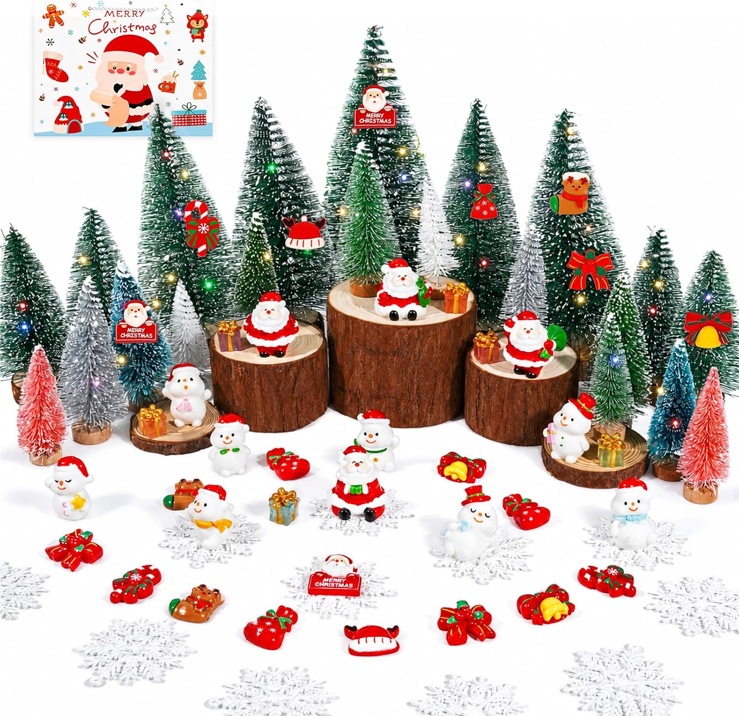 81psMlO2khL._AC_SL1500_.jpg 80-piece miniature Christmas ornament set (trees, Santa, snowmen)—great for DIY micro-landscapes - Image 1