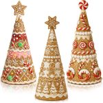 3-piece gingerbread-style cone-shaped Christmas tree resin set—perfect as a tabletop holiday centerpiece