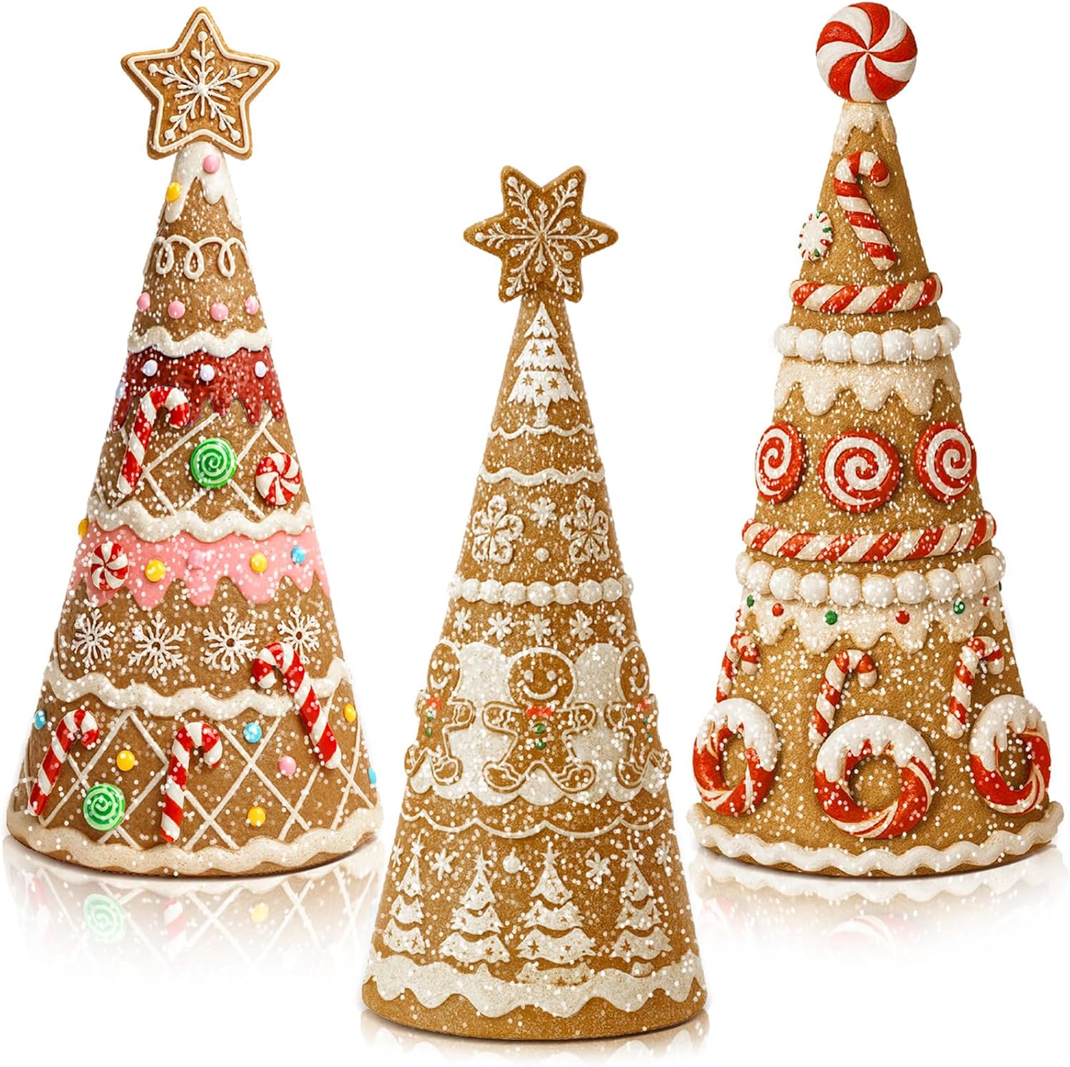 81qZJrdvo-L._AC_SL1500_.jpg 3-piece gingerbread-style cone-shaped Christmas tree resin set—perfect as a tabletop holiday centerpiece - Image 1