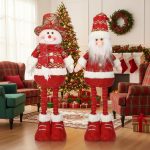 2-piece 24-inch extendable-leg plush figures (Santa and snowman)—ideal for fireplace or party decor