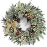Artificial Pine Branch Christmas Wreath for Front Door, 40cm, includes hanging hook