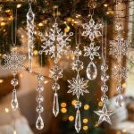 Set of 18 crystal-style Christmas ornaments—acrylic snowflakes and icicles—perfect for winter-themed decor or chandelier embellishments