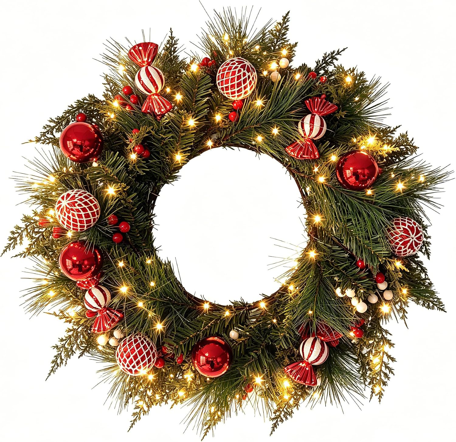 91JREXH4RzL._AC_SL1500_.jpg Set of 4 Mini Christmas Wreaths (25cm), for cabinets, fireplaces, and rustic-style decor - Image 1