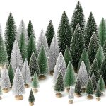 Set of 30 mini bottle-brush-style Christmas trees with wooden bases, for tabletop crafts and decor