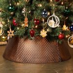Bronze-colored metal Christmas tree collar (tree skirt base cover) to conceal the stand and protect the tree base from pets
