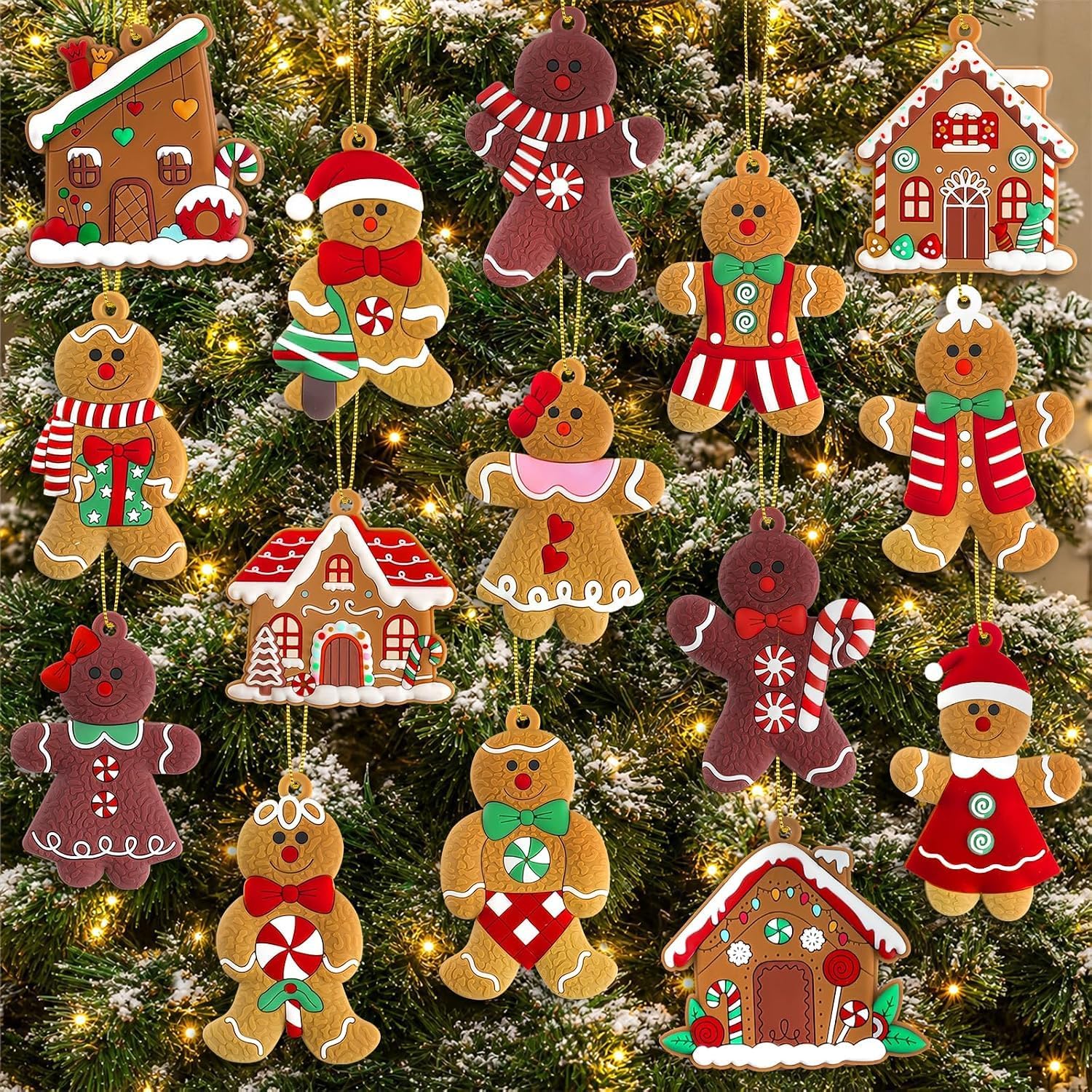 91hC1x8Au5L._AC_SL1500_.jpg Set of 12 plastic gingerbread-man ornaments (3" tall) for Christmas trees - Image 1
