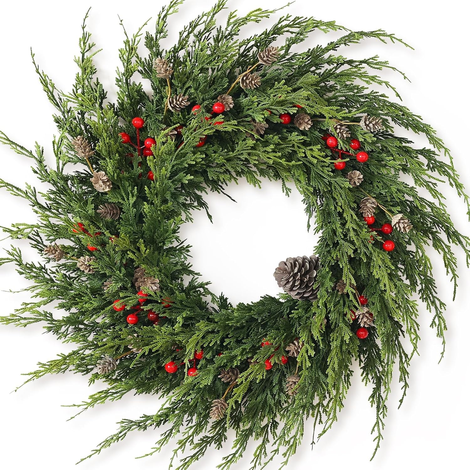 91jkwVJ8bSL._AC_SL1500_.jpg 27.5-inch Hanging Christmas Wreath, decorated with gold berries - Image 1