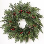 22-inch Handcrafted Pine Christmas Wreath, featuring red berries and pinecones—suitable for indoor or outdoor use
